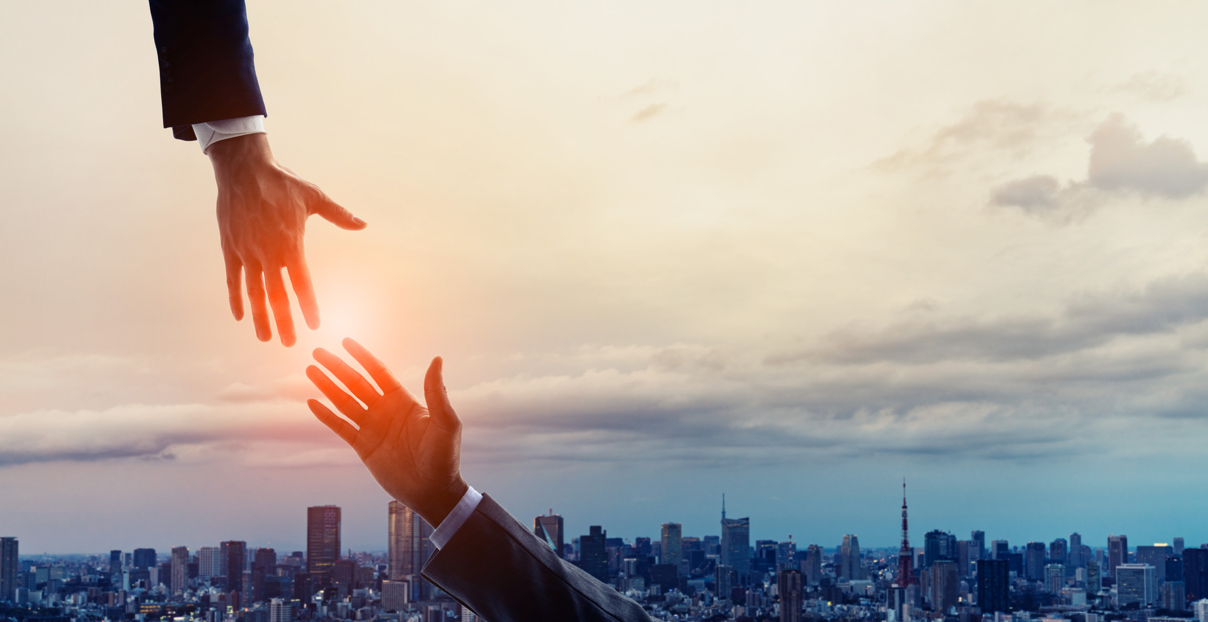 Support of business concept. Hand of rescue.